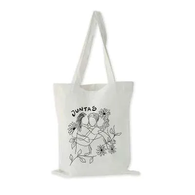 Tote bag de lienzo crudo con una ilustración en línea negra